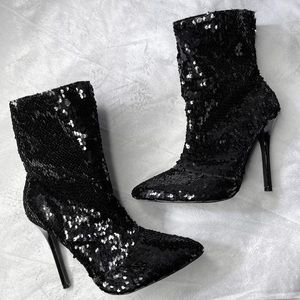 Akira Black Sequins Stilletto Bootie